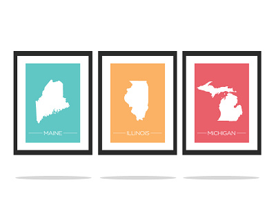 States illinois illustration maine michigan personal print states