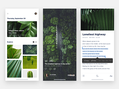 Magazine APP app design green illustration list magazine nature ui