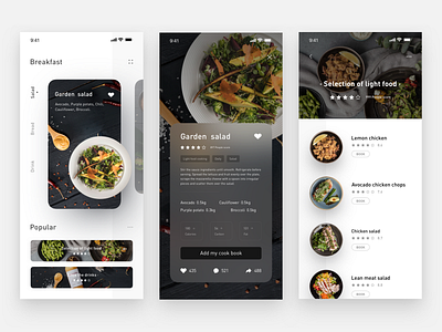🍳🌭🍞🍗🧀🍖🥗🥙🍝 app card cooking design food list salad sketch ui