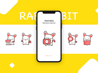 Rabbit color，ui，app，guide pages icon illustrations lovely rabbit red yellow