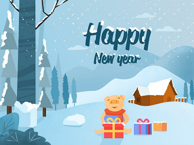 happy new year gift iiiustrator photoshop snow