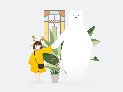 Girl and white bear girl ui 宠物 插图 插画 熊