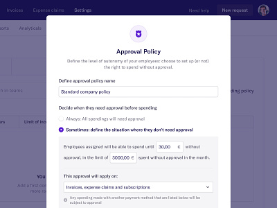New approval policy 👮‍♀️ app application design finance fintech interface modal saas spendesk ui ux web