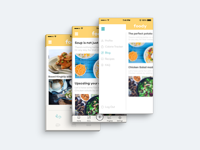 Foody three pane screens android app food iphone nutrition smartphone app ui user interface ux