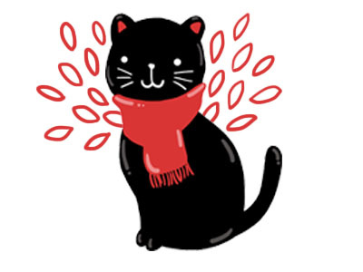 Winter Kitty art cat cute red дудл зима иллюстрация кот шарф