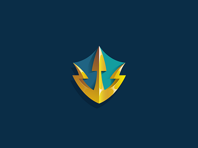 Trident Shield Logo Concept aqua aquaman aquatic atlantic blizzard blue gold icon illustration logo mmo mmorpg ocean sea security shield trident turquoise vector wow