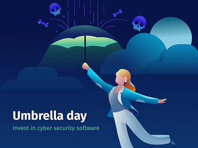 Umbrella Day antivirus cyber security cybersecurity floating illustration mary poppins rain umbrella virus woman