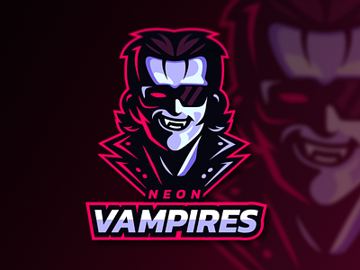 Neon Vampire Esports Logo 80s anime cyberpunk esports gaming illustration illustrator leather logo mascot neon red retro sunglasses teeth vampire