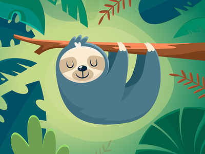 Sleepy 🦥 Sloth animal character design cute earth funny green illustration jungle mascot sleeping sloth trees