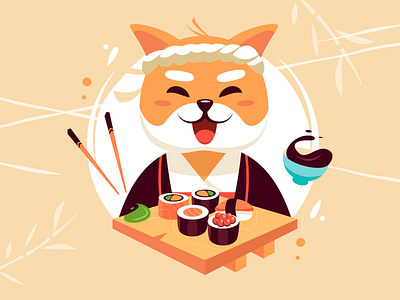 Shiba Chef 🍣 chef cute download food free freepik happy inu japanese mascot orange plate sauce shiba sticks sushi