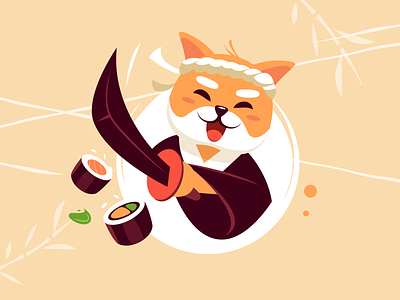 Shiba Chef 🍣 chef cut cute dog funny japan japanese katana ninja orange ramen red samurai shiba sushi
