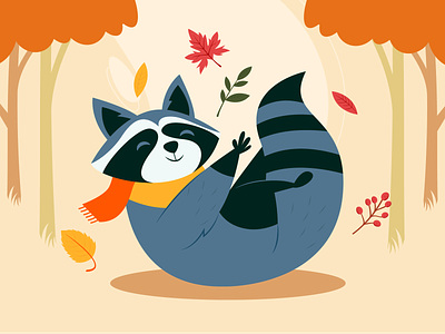 Autumn Raccoon 🍂🌰 autumn brown cartoon character design download flat free freepik grey illustration leaves line mascot orange quadrato raccoon red vector yellow