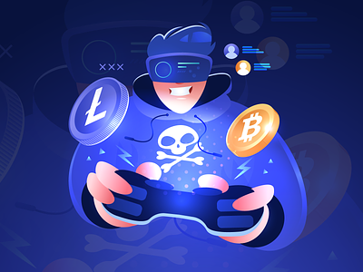 Crypto Gaming 🪙 bitcoin blockchain blue character design crypto cryptocurrency digital gamer gaming gradient illustration litecoin nintendo playstation sci fi switch vector xbox