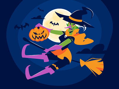 🎃 Happy Halloween bats character design dark freepik halloween illustration illustrator night pumpkin quadrato scary spooky witch