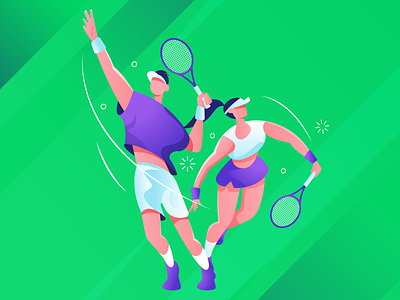 🎾 Tennis players art ball character design design download dynamic free freepik gradient green hand drawn illustration move purple sports tennis