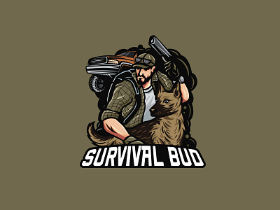 Survival Bud Esport Logo adventure logo badge cool esport logo dog logo e sport esport logo esport mascot logo esports gaming logo german shepherd gun gaming husky logo illustration mascot logo shot survival twitch logo