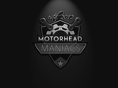Logo Design, Motorhead Maniacs. biker club black and white gears logo design metal logo motor sports steel