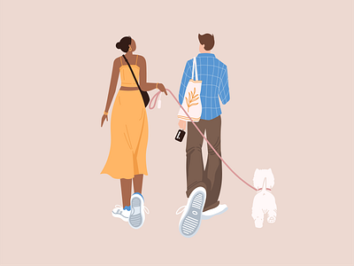 Walk with the dog during summer day adobe illustrator character character design characters couple dog flat men vector walk walking woman