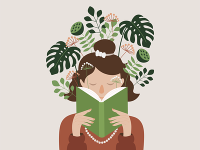 Hiding in the jungle adobe illustrator book botanica character character design girl illustration knowledge monstera plants vector woman