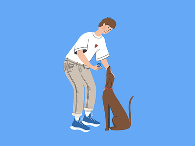 Play time with lovely friend characters dog flat friend friends friendship fun game human illustration man pet pets life procreate