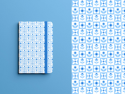 Blue-white floral pattern for a notebook adobe illustrator blue flat flower flowers notebook pattern seamless pattern vector white blue