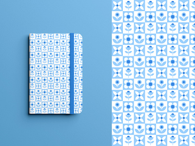 Blue-white floral pattern for a notebook