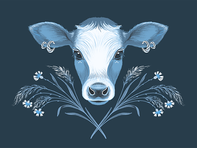 Poster "Calf" animal botanical calf cornflower cow illustration poster procreate symmetric symmetrical