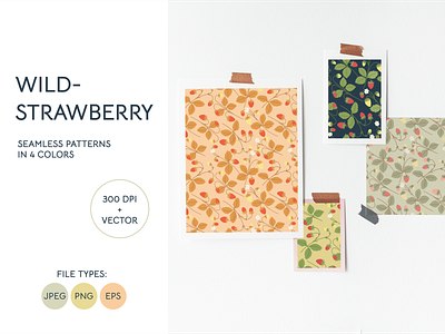 Set of seamless wild-strawberry patterns