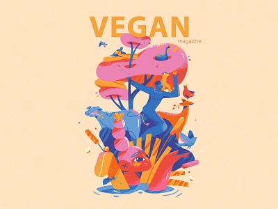 Vegan Magazine cover animals care character design climate cover deisgn environment freedom fruit harmony humans illustration magazine nature peace planet texture tree vegan vegetables