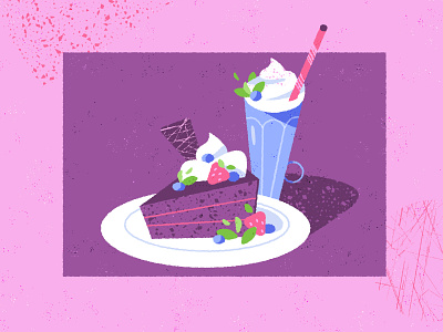 Don't cry, there's vegan pie 🥳 adobe illustrator baking cake coffee design diner food illustration milkshake pie pink purple restaurant retro snack strawberry texture vintage