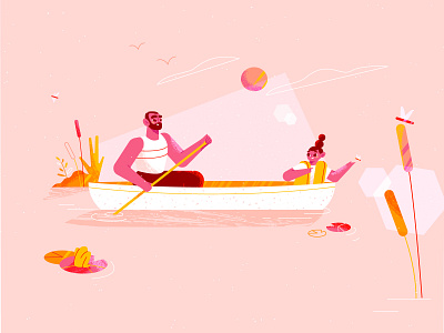 Pink outdoors 🦩 adobe illustrator canoe character design characters family illustration nature outdoors pink styleframe texture water