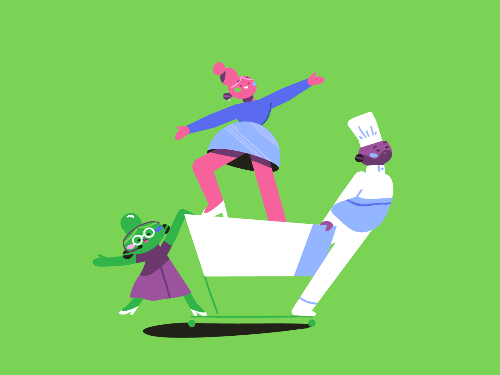 Trolley fun adobe illustrator after effects animation character animation character design fun green groceries illustration jobs musical pastry chef shopping trolley