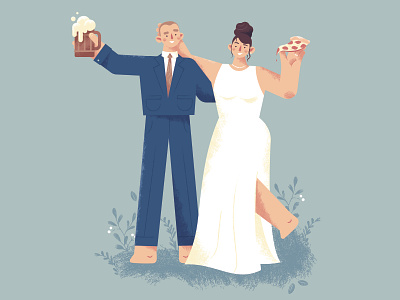 Beer + Pizza make the best weddings beer bride celebration character design costume groom illustration marriage pizza wedding
