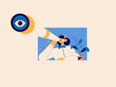 Big ass eye ball 👁 2d animation adobe illustrator animation binoculars character design explainer video explainer videos eye girl illustration office plant storyboard texture window