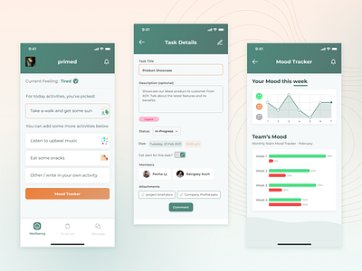 primed - wellbeing & task management app app design mobile task ui ux wellbeing