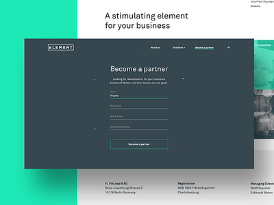 ELEMENT design element finleap fintech illustration insurance insurtech interaction landing page ui ux