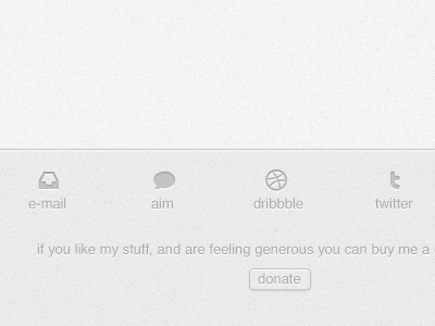 Website Redesign Footer aim button dribbble email footer glyphs grey icon icons media portfolio social socialmedia texture twitter website white wip
