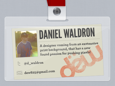 Contact Card badge card clear contact daniel dew holder name rebound red tan waldron