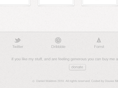 Footer Update danielwaldron dew dribbble footer forrst glyphs grey icons twitter website