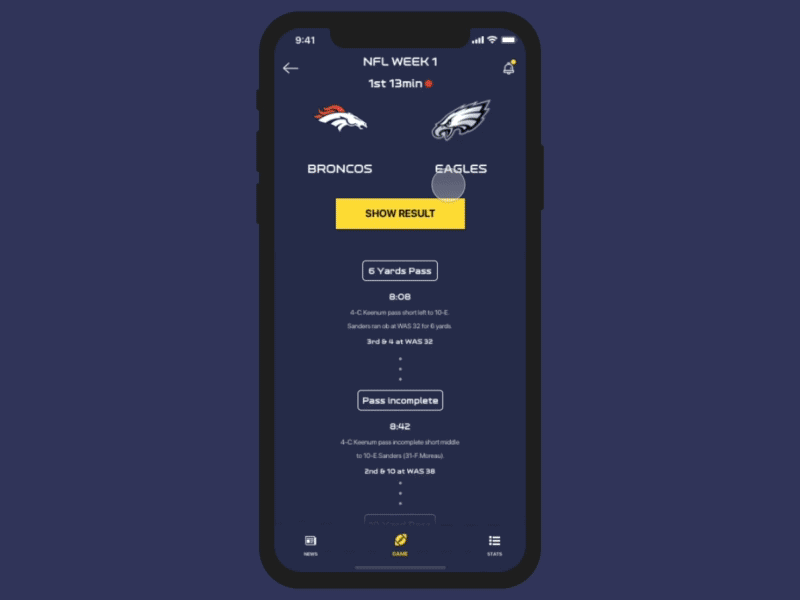 NFL App aniamtion app football ios nfl ui