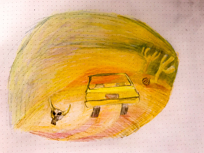 Day Desert colored pencil desert illustration sketch skull yellow