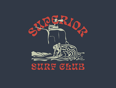 Superior Surf Club Logo Lockup branding design duluth duluth mn illustration lake superior logo logo design logodesign minnesota retro surf surfboard surfer surfing surfing logo typography up north vintage waves
