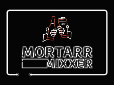 MORTARR MIXXER PT. 1 branding branding and identity event event branding event logo happy hour illustrator logo neon neon light neon lights neon logo neon sign party party hat sign sign logo typography