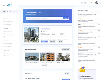 Dashboard for a Real Estate market research app design realestate research ui uidesign userinterface ux