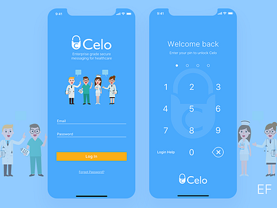 Celo Login and Pin screens celo iphonex login messaging mobile app pin prototype ui