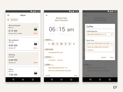 Alarm & Coffee alarm android android app app coffee mobile app prototype samsung s8 settings ui