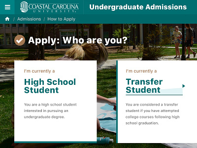 CCU Apply & Top Bar college higher ed ui university web