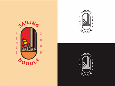 Sailing noodle asian clean food hala line logo noodle ship simple