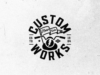 Custom Works Logo apparel badge badge design badge logo badgedesign brand brandidentity branding branding design caferacer design icon illustration logo logodesign minimal motorcycle type typography vector