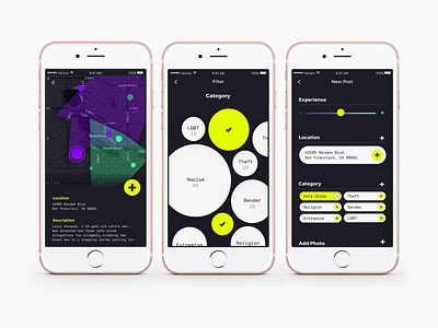 Pulse App Design app dark design filter form map neon reporting